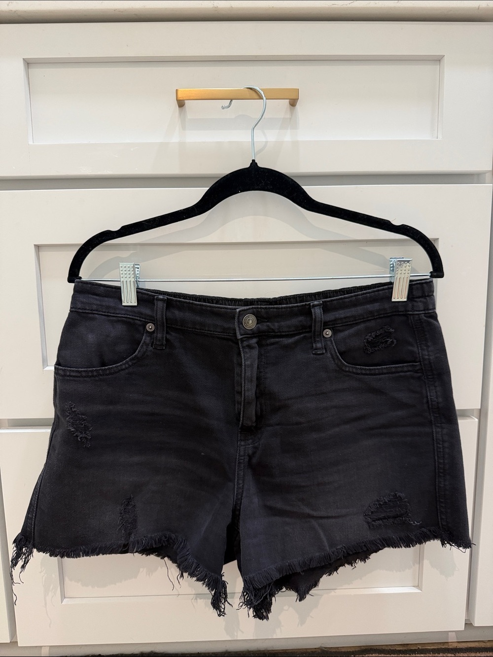 aerie Black Distressed Frayed Hem Denim Shorts